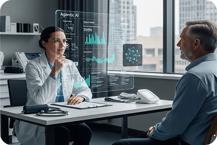 Business professional with AI visualization